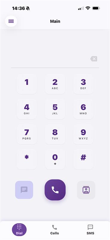 The Arnacon dialler with the keypad and the Dial, Calls and SMS tabs