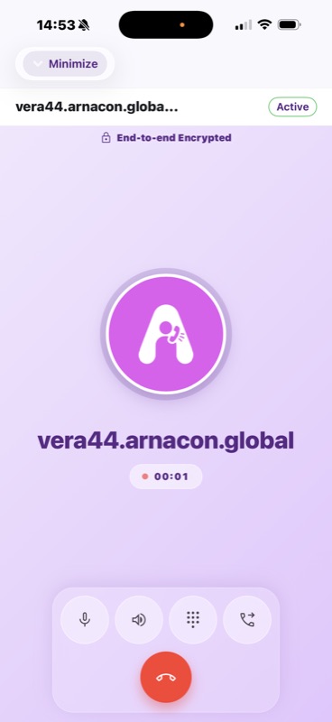 An active end-to-end encrypted call to vera44.arnacon.global